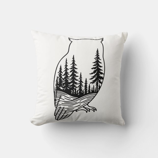 Almofada Owl Silhouette with Forest Scene (Frente)