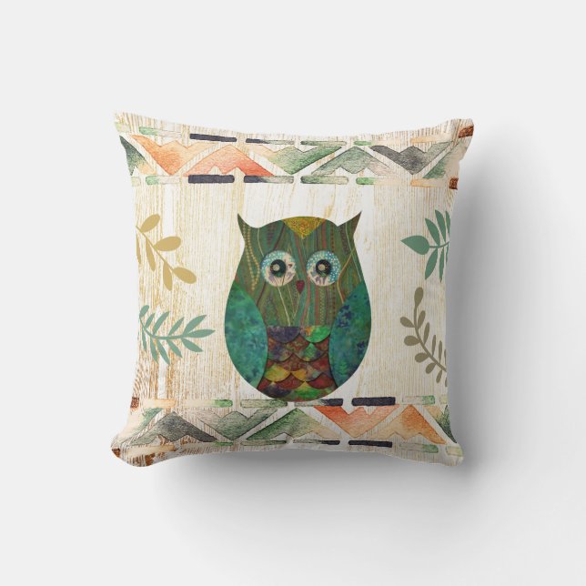 Almofada Owl Wisdom Tribal Motif (Frente)