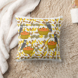Almofada Owls & Pumpkin Harvest Throw Pillow