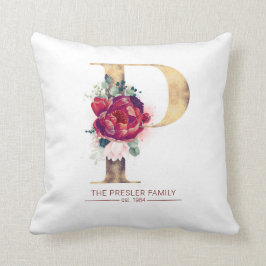 Almofada P Monograma Dourado metálico Vermelho Borgonha Flo