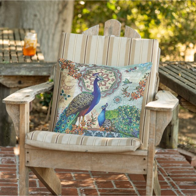 Almofada Paciência Floral Pássaro Pássaro de Peste Verde Az (Cadeira)