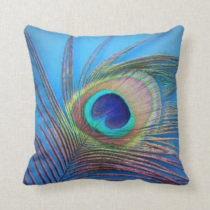 Almofada Pacock Feather On Blue Accent Travesseiro
