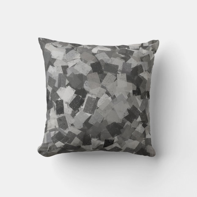 Almofada Padrão Abstrato Cubismo Preto Cinza (Frente)