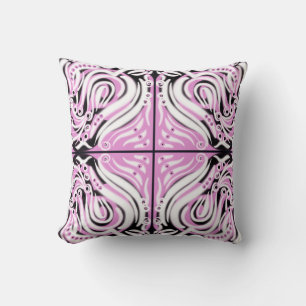 Almofada Padrão Abstrato Curly Preto Branco Rosa