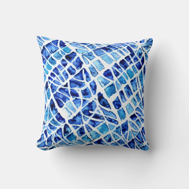 Almofada Padrão abstrato em aquarela azul añil em fragmento (Frente)