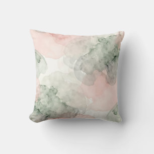 Almofada Padrão Abstrato em Rosa Suave e Verde Sálvia em Aq