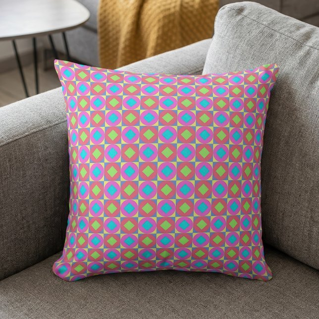 Almofada Padrão Abstrato Geométrico Psicodélico Vibrante (Vibrant Geometric Abstract Psychedelic Pattern. Throw Pillow)