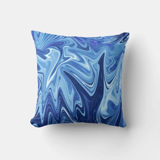 Almofada Padrão abstrato líquido azul (Frente)