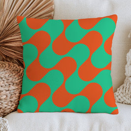 Almofada Padrão Abstrato Ondulado Laranja Queimado e Verde 