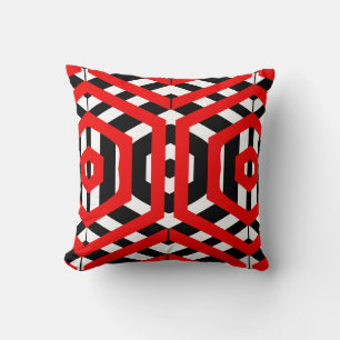 Almofada Padrão abstrato preto, vermelho e branco com fundo