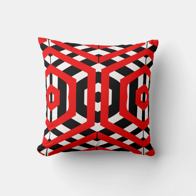 Almofada Padrão abstrato preto, vermelho e branco com fundo (Frente)