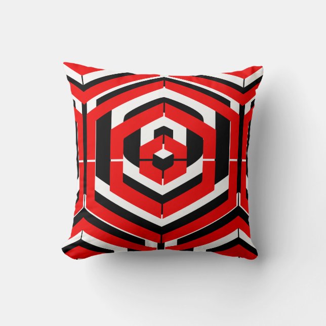 Almofada Padrão abstrato preto, vermelho e branco com fundo (Frente)