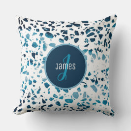 Almofada Padrão Abstrato Terrazzo azul-mosaico personalizad