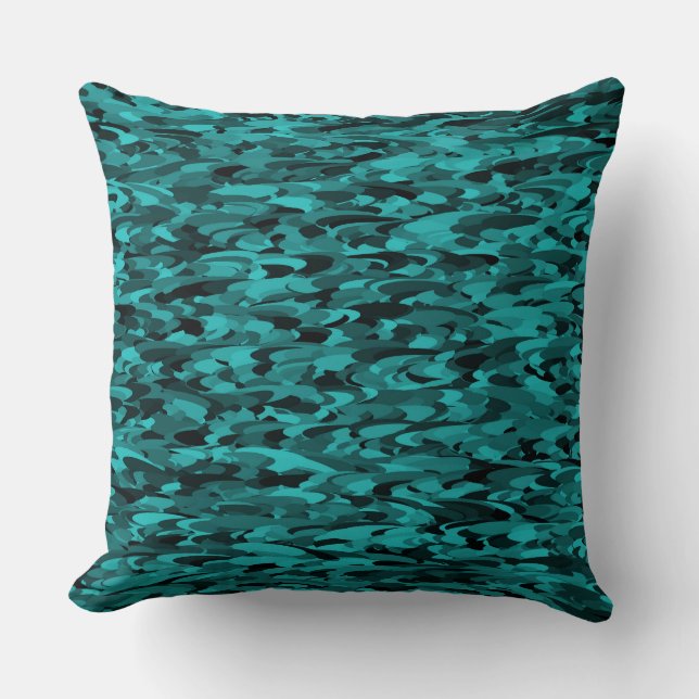 Almofada Padrão Abstrato Verde-azulado Preto (Frente)