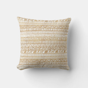 Almofada Padrão Africano Trendy Branco e Dourado Tribal