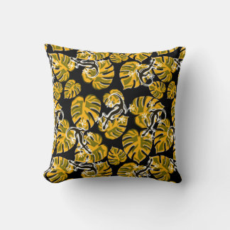 Almofada Padrão Amarelo e Preto - Geckos e Folhas