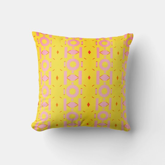 Almofada Padrão Amarelo e Rosa abstrato com Geometria (Frente)