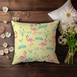 Almofada Padrão amarelo rosa Flamingo