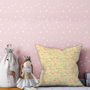 Almofada Padrão amarelo rosa Flamingo