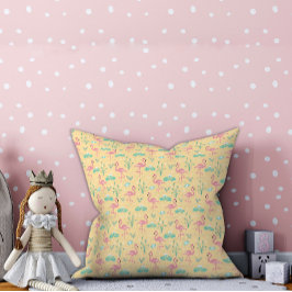 Almofada Padrão amarelo rosa Flamingo