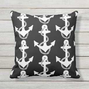 Almofada padrão ANCHOR náutico preto e branco