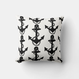Almofada padrão ANCHOR náutico preto e branco