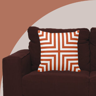 Almofada Padrão Angular Geométrico Laranja e Branco