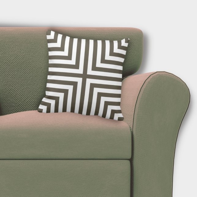 Almofada Padrão Angular Marrom Geométrico e Aninhado Branco (Geometric Brown & White Nested Angular Pattern Throw Pillow)