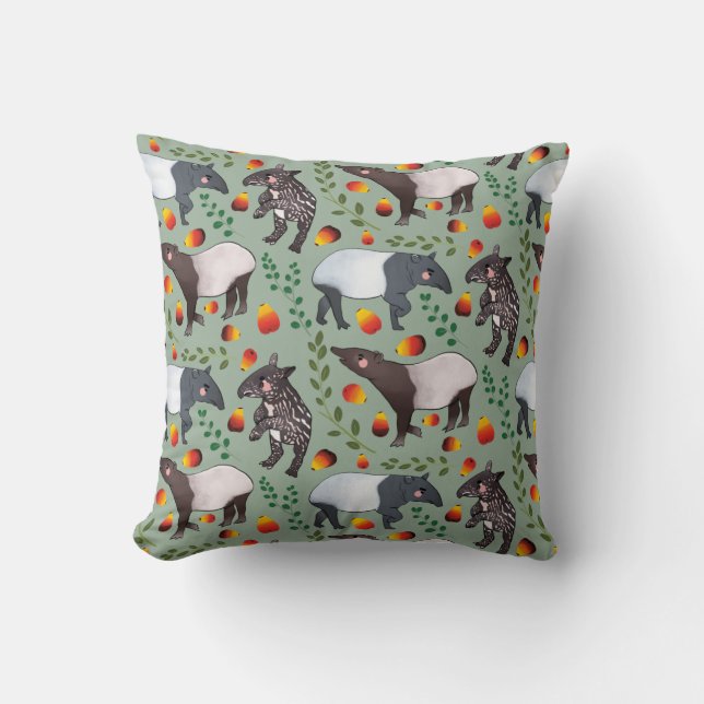 Almofada Padrão Animal do Tapir Verde e Negro (Frente)