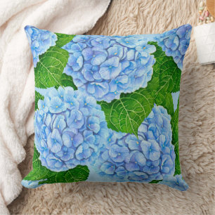Almofada Padrão aquoso de hydrangea azul