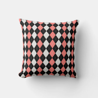 Almofada Padrão ARGYLE de Ouros de PINK Preto e SALMON