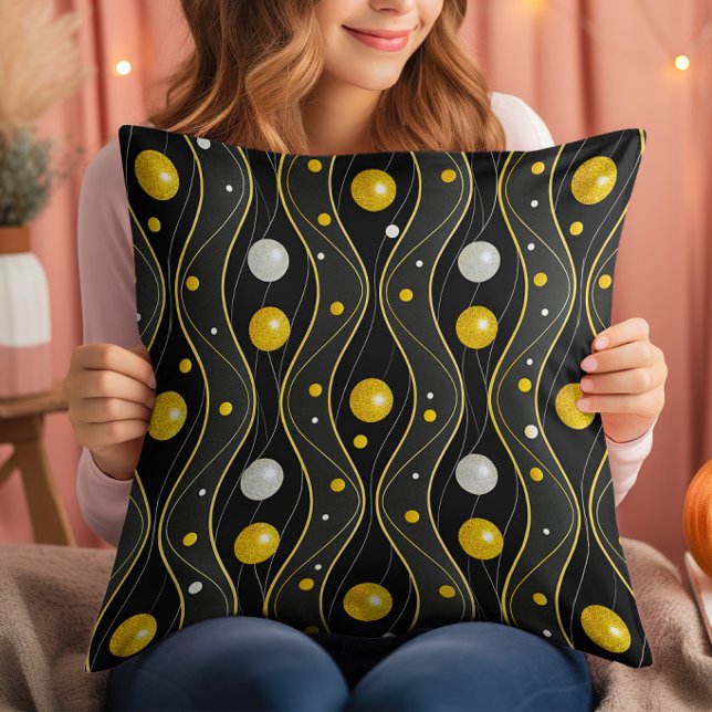 Almofada Padrão Art Déco Preto Prata Dourado (Criador carregado)