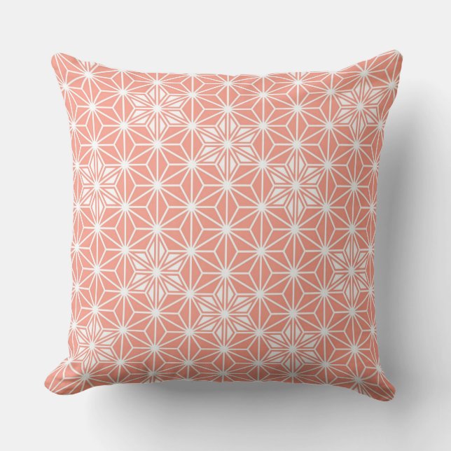 Almofada Padrão Asanoha japonês - rosa-coral (Frente)