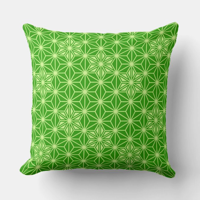 Almofada Padrão Asanoha japonês - verde limão (Frente)
