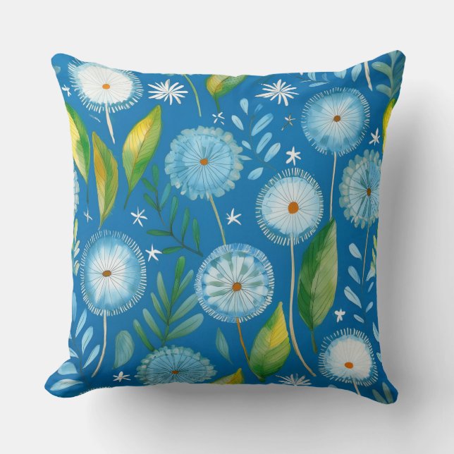 Almofada padrão azul de dente-de-leão (Frente)
