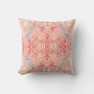 Almofada Padrão Barroco Moderno em Creme Vermelho Rosa