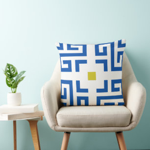 Almofada Padrão básico azul e amarelo da Vintage moderna