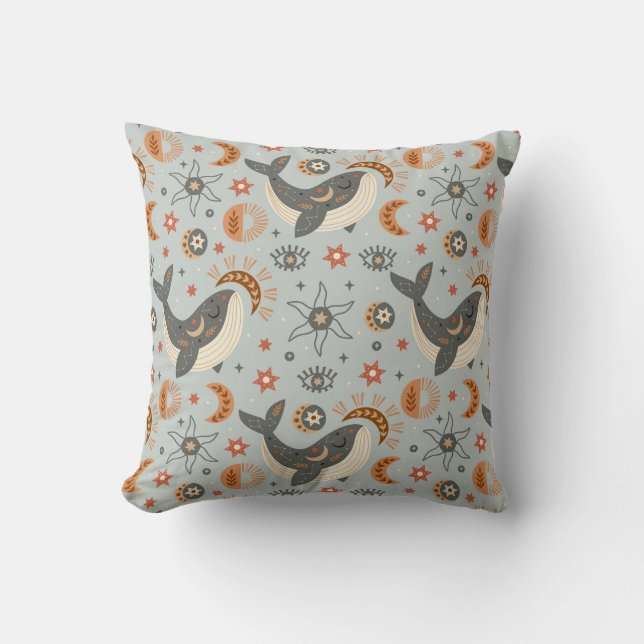 Almofada Padrão Boêmiano de Baleia Celestial (Frente)