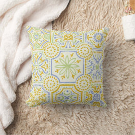 Almofada Padrão Boho de Azulejo Mediterrâneo em Aquarela