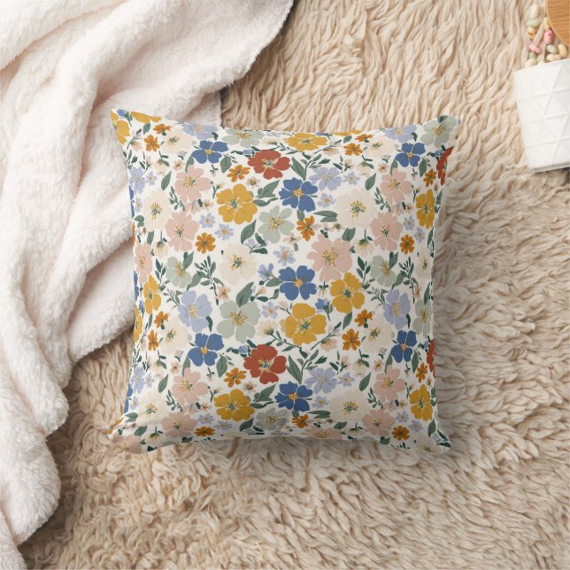 Almofada Padrão Boho de Prado de Flores Silvestres (Cobertor)
