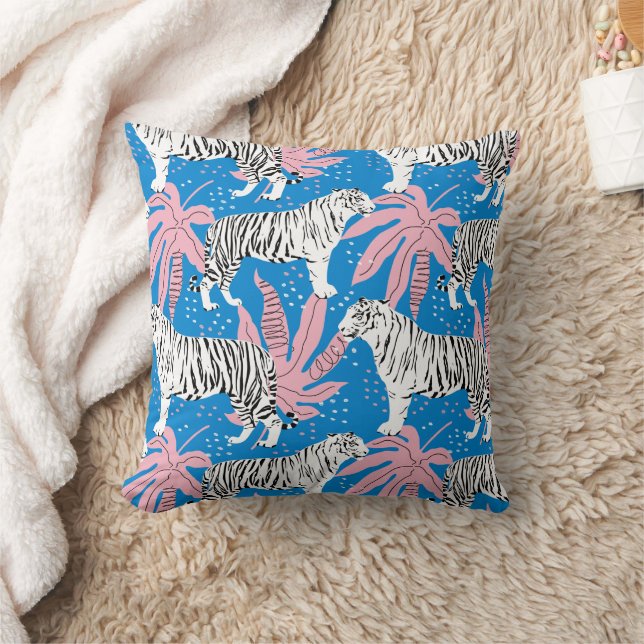 Almofada Padrão Bold Tiger em Azul e Rosa (Cobertor)