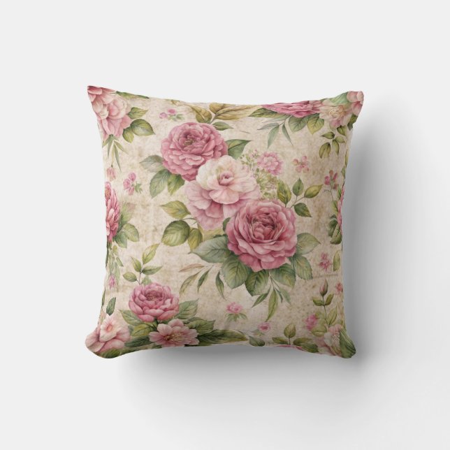 Almofada Padrão bonito Floral Rosa Inspirado (Frente)