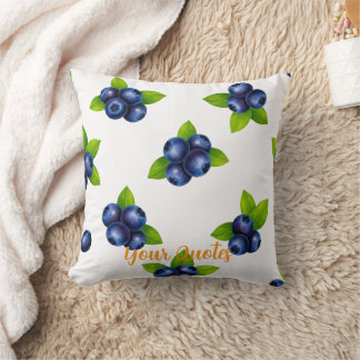 Almofada Padrão Botânico de Mirtilo em Aquarela Azul