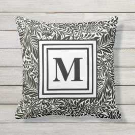 Almofada Padrão Botânico Elegante Monograma Branco e Preto