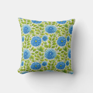 Almofada Padrão Botânico Floral Azul Elegante