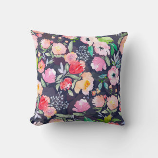 Almofada Padrão botânico floral de aquarelas e sem costura 