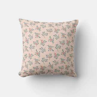 Almofada Padrão Botânico Floral Rosa-escuro Verde-azulado
