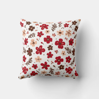 Almofada Padrão Botânico Floral Vermelho