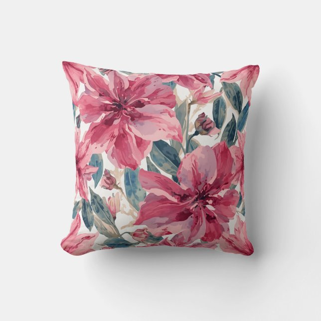 Almofada Padrão Botânico Tropical Rosa Negrito (Frente)