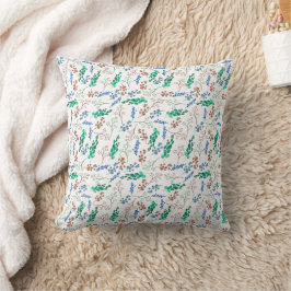 Almofada Padrão botânico verde e azul em branco
